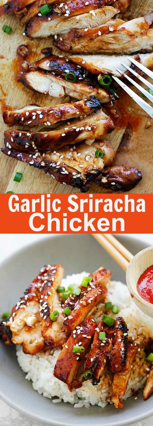 Garlic Sriracha Chicken - the juiciest oven baked chicken recipe with a mouthwatering Garlic Sriracha marinade. So delicious | rasamalaysia.com