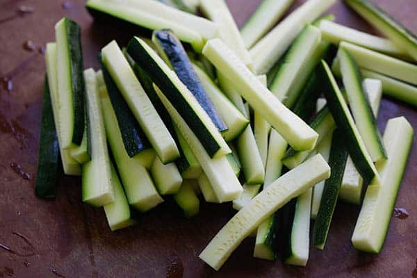 Fresh and raw zucchini sticks for sauteed zucchini garlic.