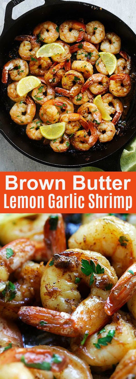 Brown Butter Lemon Garlic Shrimp - Garlicky, buttery, lemony goodness in each bite and the shrimp can be served with pasta, rice or salad | rasamalaysia.com