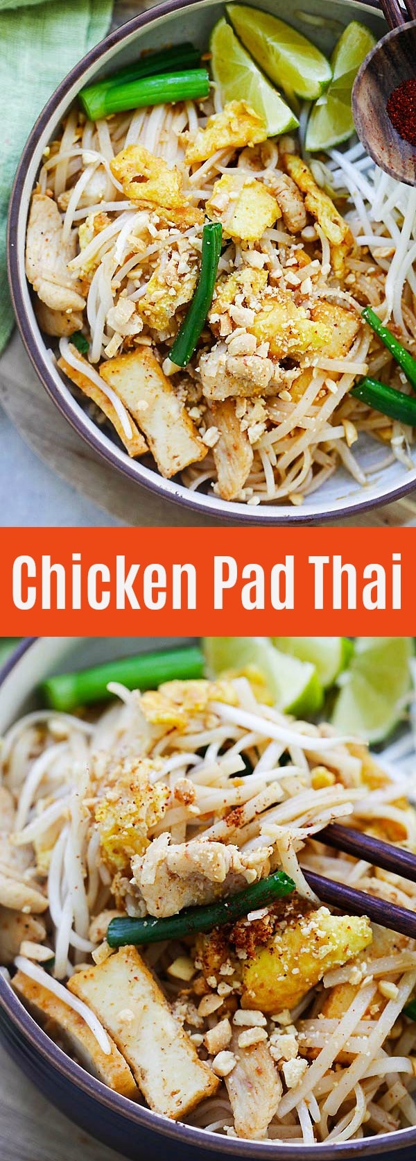 Chicken Pad Thai - quick and easy Pad Thai with chicken. Learn how to make this amazing Thai stir-fried noodles with a sweet and savory homemade Pad Thai sauce. It's so good you don't need another takeout again | rasamalaysia.com