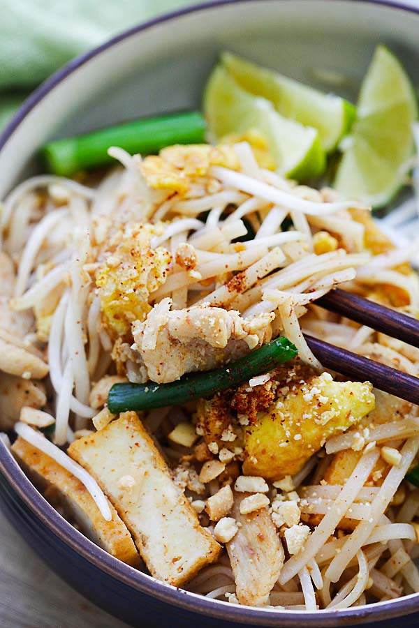 How to make Bangkok-style stir-fry Thai rice noodles with chicken.