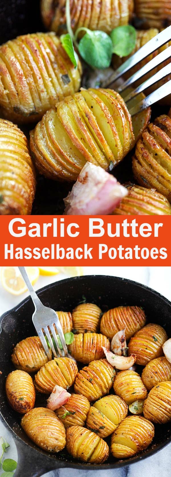 Garlic Butter Hasselback Potatoes - easy roasted potatoes with garlic and butter. Each potato is cut and sliced to form the Hasselback shape | rasamalaysia.com