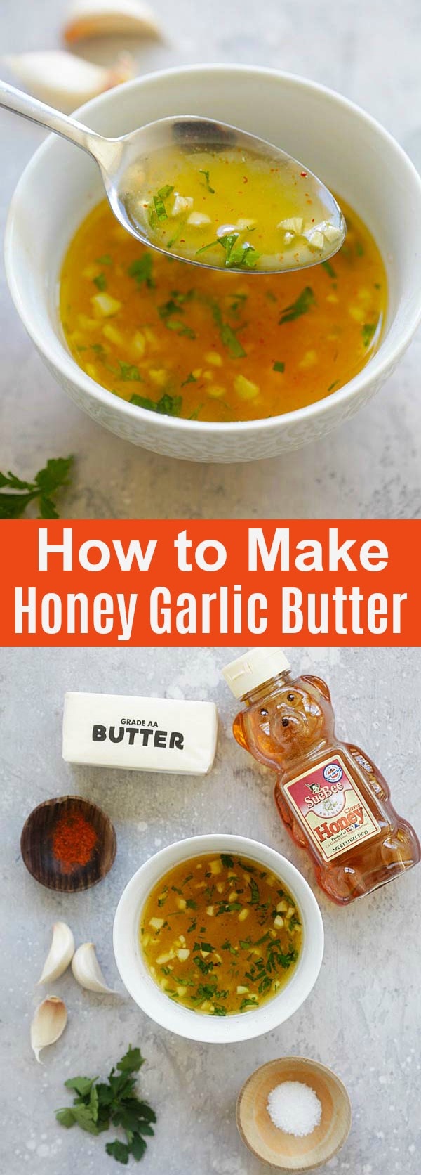 Honey Garlic Butter - the most amazing 5-ingredient sauce recipe you'll ever make. So easy and you can use it on anything. Weeknight dinner is a breeze with this magic sauce | rasamalaysia.com