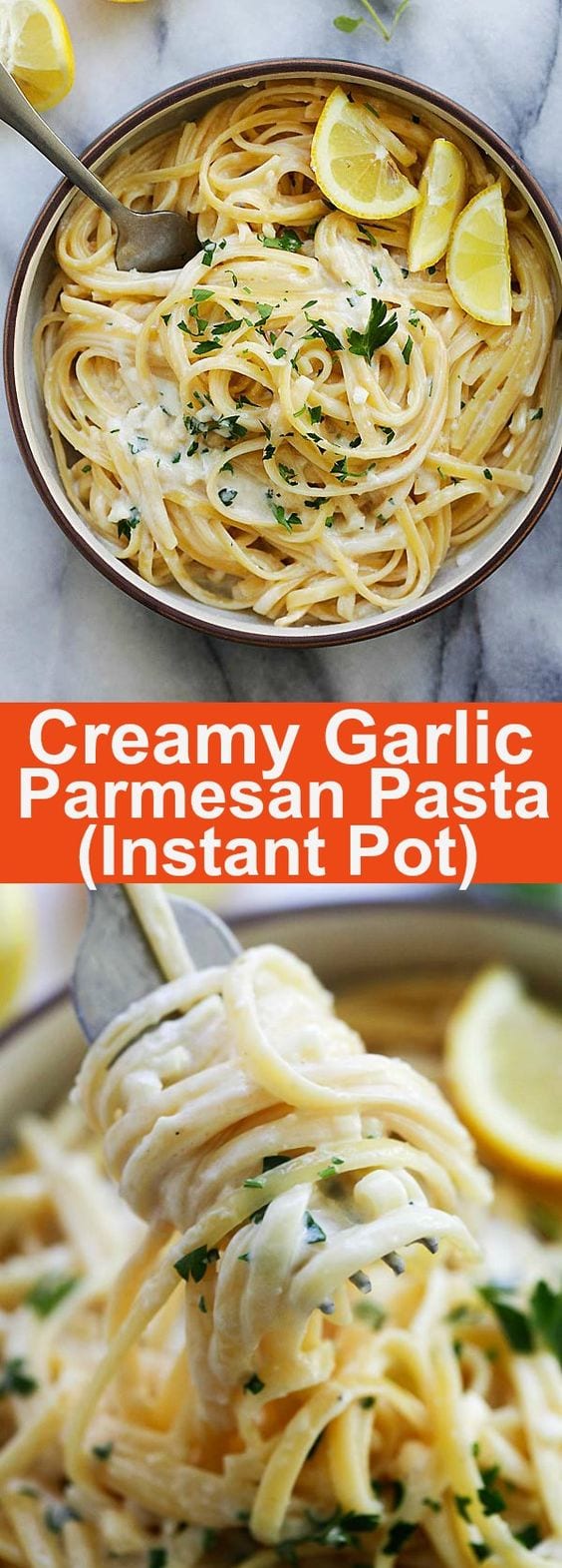 Instant Pot Creamy Garlic Parmesan Pasta - Instant Pot pasta in a jiffy! This recipe takes only 8 minutes pressure cooking and the end result is creamy, cheesy and garlicky pasta | rasamalaysia.com