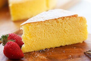 A slice of Japanese cheesecake.