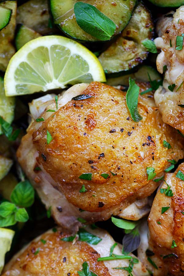 Close up photo of garlic herb chicken ready to serve.