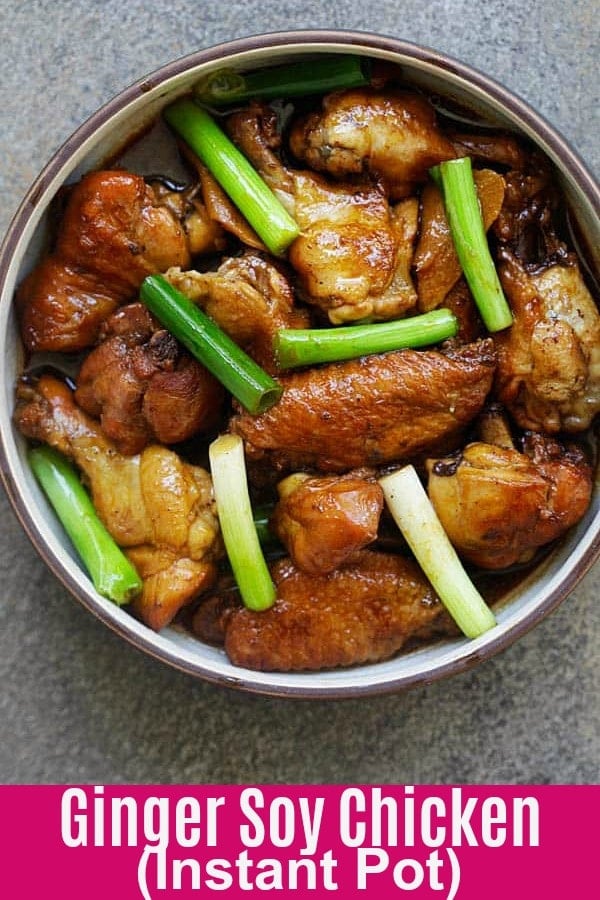 Ginger Soy Chicken - easy and delicious Asian braised chicken with ginger and soy sauce. This recipe takes only 4 main ingredients and 8 minutes in Instant Pot | rasamalaysia.com