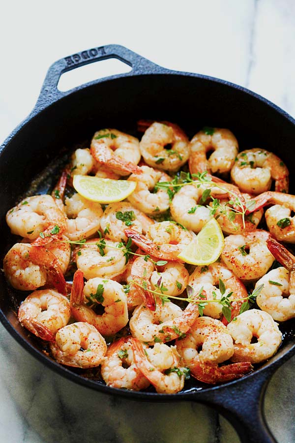 Roasted Cast Iron Shrimp with Herb Butter