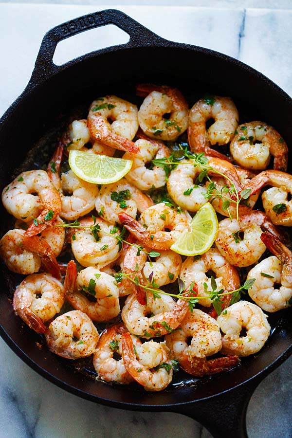 Roasted Cast Iron Shrimp with Herb Butter