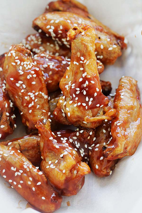 Crispy baked sweet and sour Chicken Wings with homemade sweet and sour sauce.