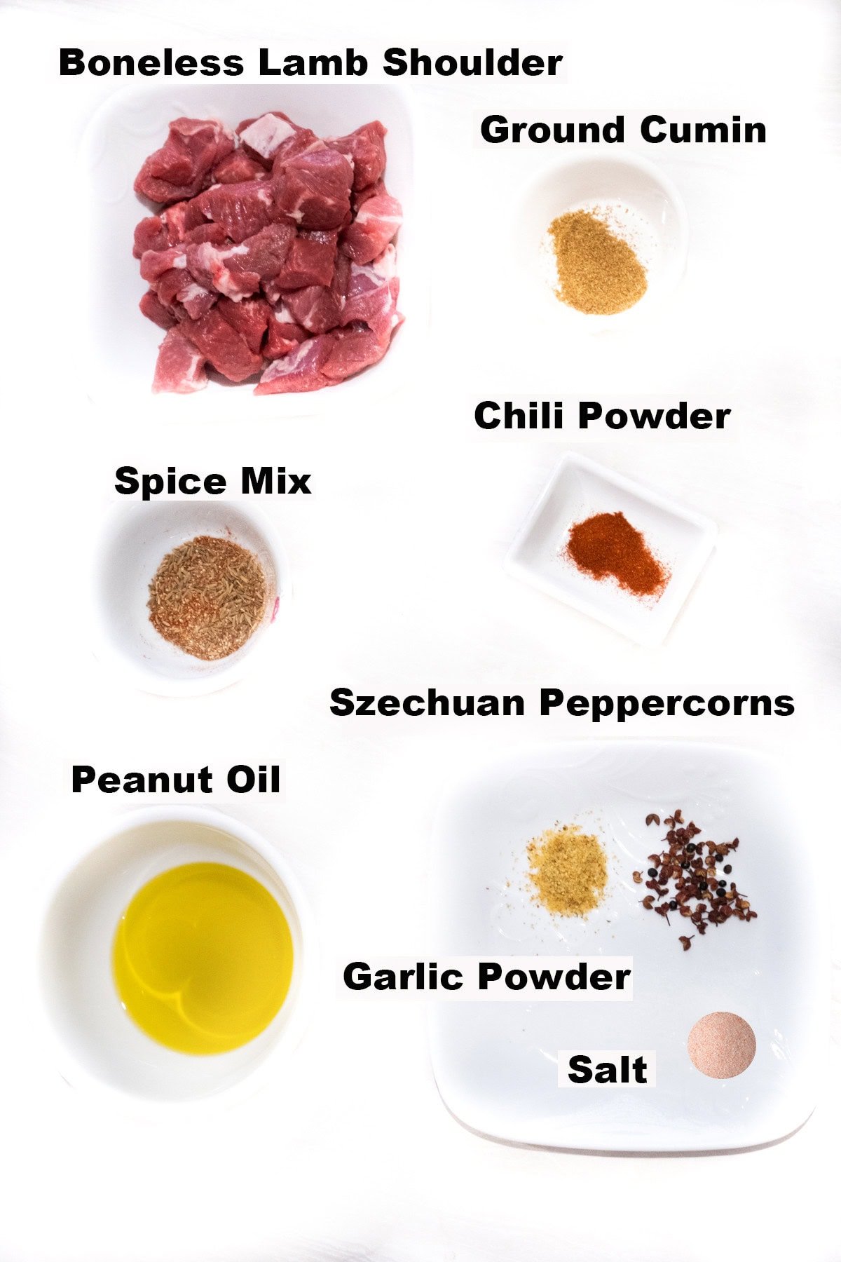 Ingredients for cumin lamb skewers recipe.