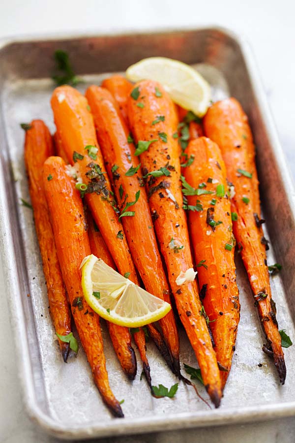 Roasted carrots with lemon and herbs.