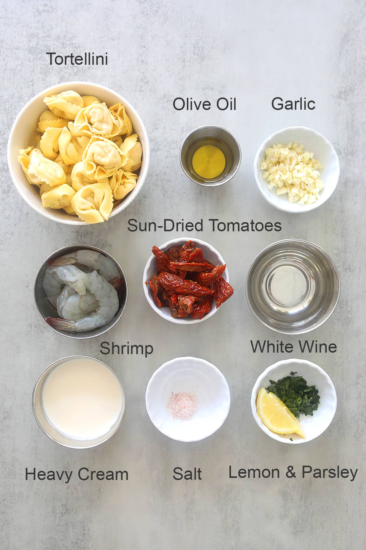 Shrimp tortellini ingredients. 