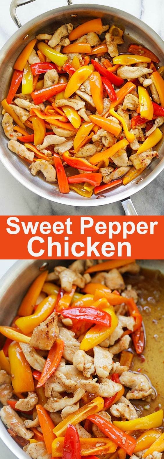 Sweet Pepper Chicken - quick and easy chicken stir-fry with mini sweet peppers, in a savory and sweet sauce made with Thai sweet chili sauce and oyster sauce. So delicious | rasamalaysia.com
