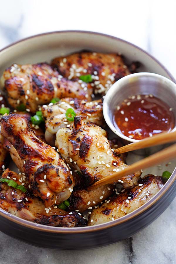 Five spice grilled chicken wings marinated with Chinese five spice powder, garlic and soy sauce.