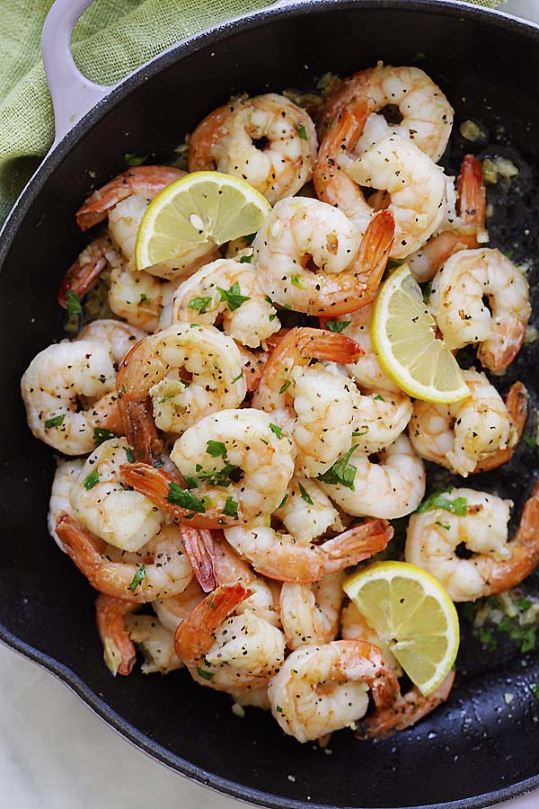 Healthy homemade lemon and black pepper shrimp.