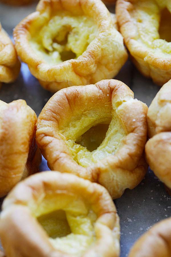 Close up of golden fluffy Yorkshire Pudding.