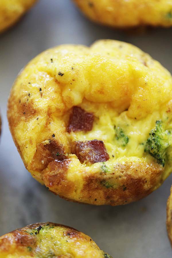 Egg bites with broccoli and bacon.