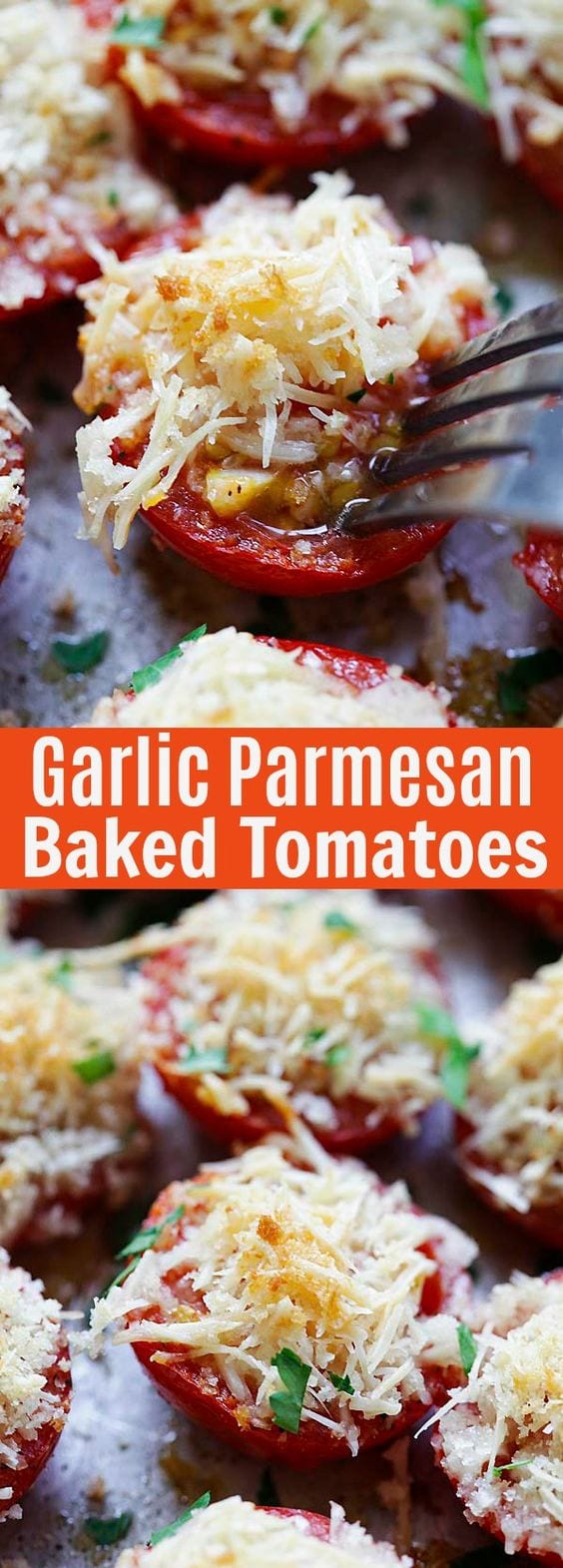 Garlic Parmesan Roasted Tomatoes are so juicy, plump and delicious. The panko breadcrumbs make them so crunchy!