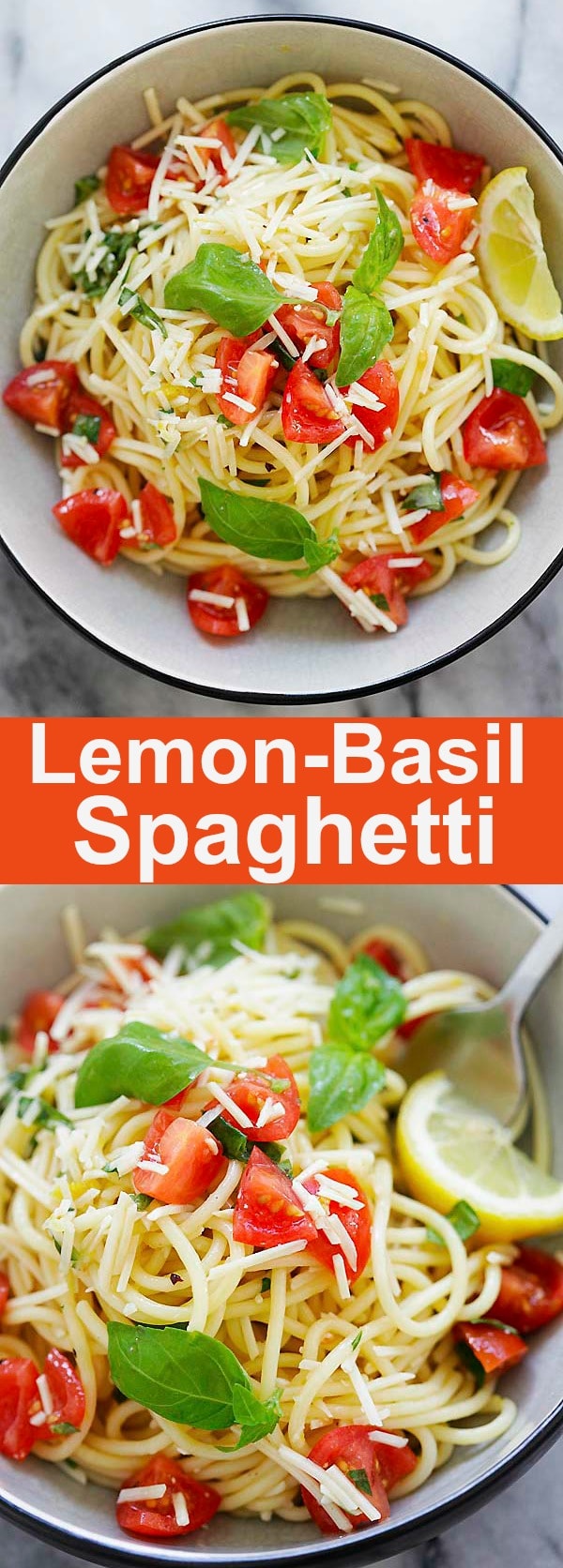 Lemon-Basil Spaghetti - orzeźwiające, zdrowe i przepyszne danie z makaronu z sosem cytrynowym, świeżą bazylią i parmezanem. To idealne danie na lunch lub szybką kolację | rasamalaysia.com