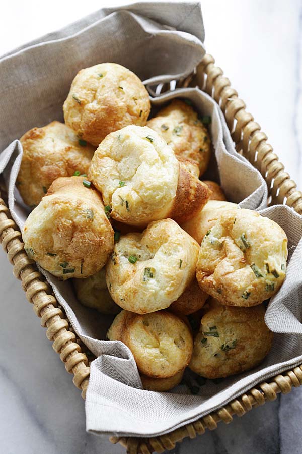 Chive popovers with Parmesan cheese.