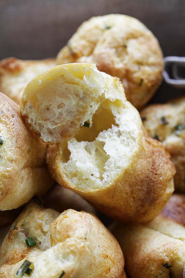 Close up of the hollow inside of popovers.