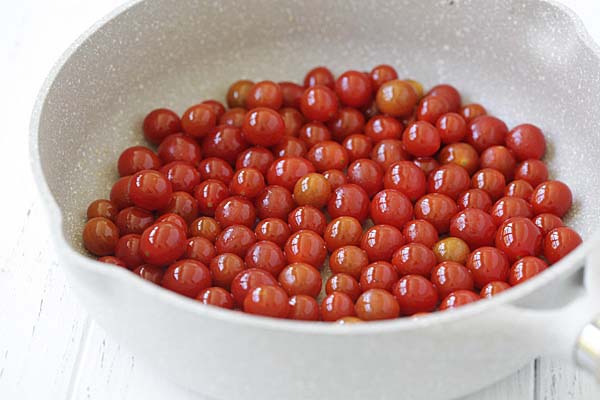Cherry tomatoes in a skillet