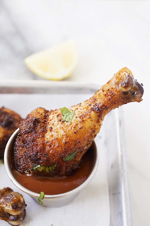 Dry Rub Baked Chicken - the easiest and quickest oven-baked chicken drumsticks. Just coat the chicken with dry rub, salt and dinner is done. Prep time is only 10 minutes!