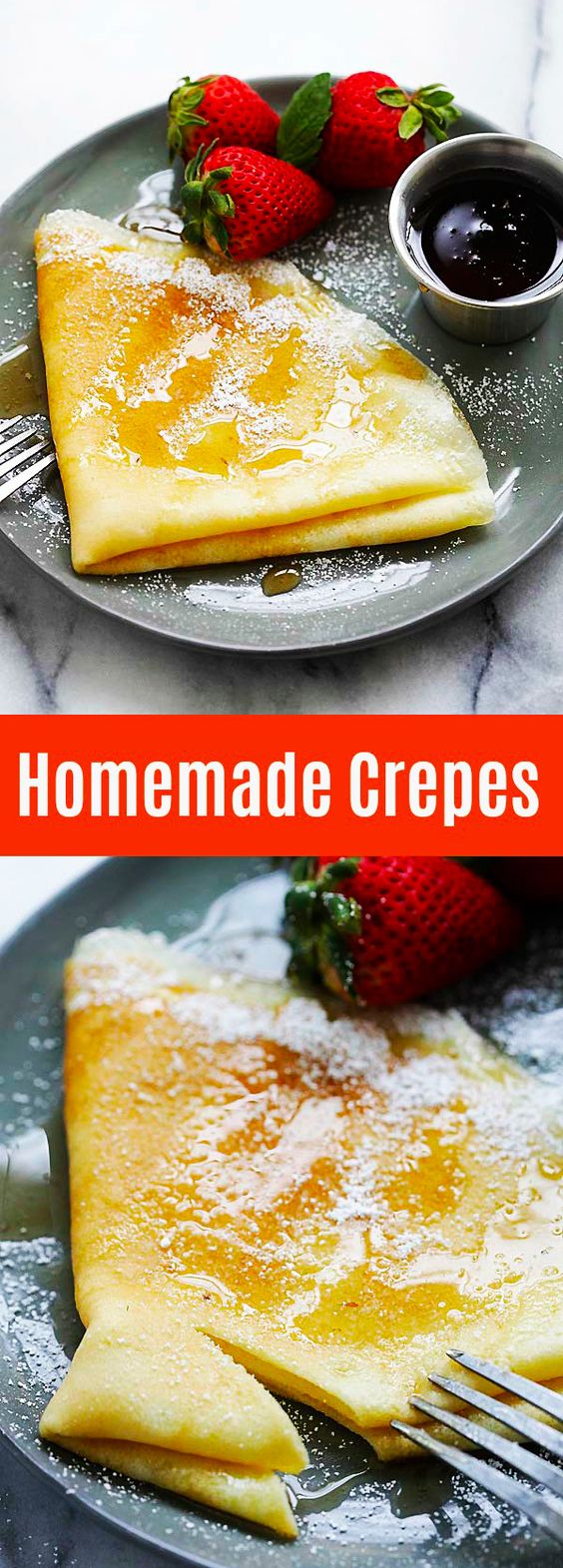 Homemade Crepes - easy crepes recipe that anyone can make at home. No fancy utensils needed, just a nonstick pan and a blender. So simple and delicious!