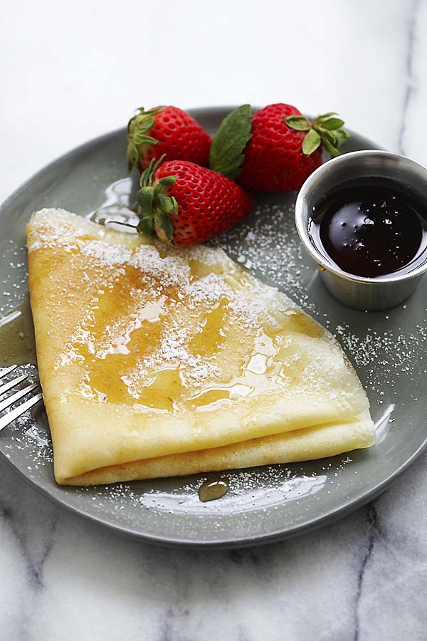 Crepes with maple syrup.