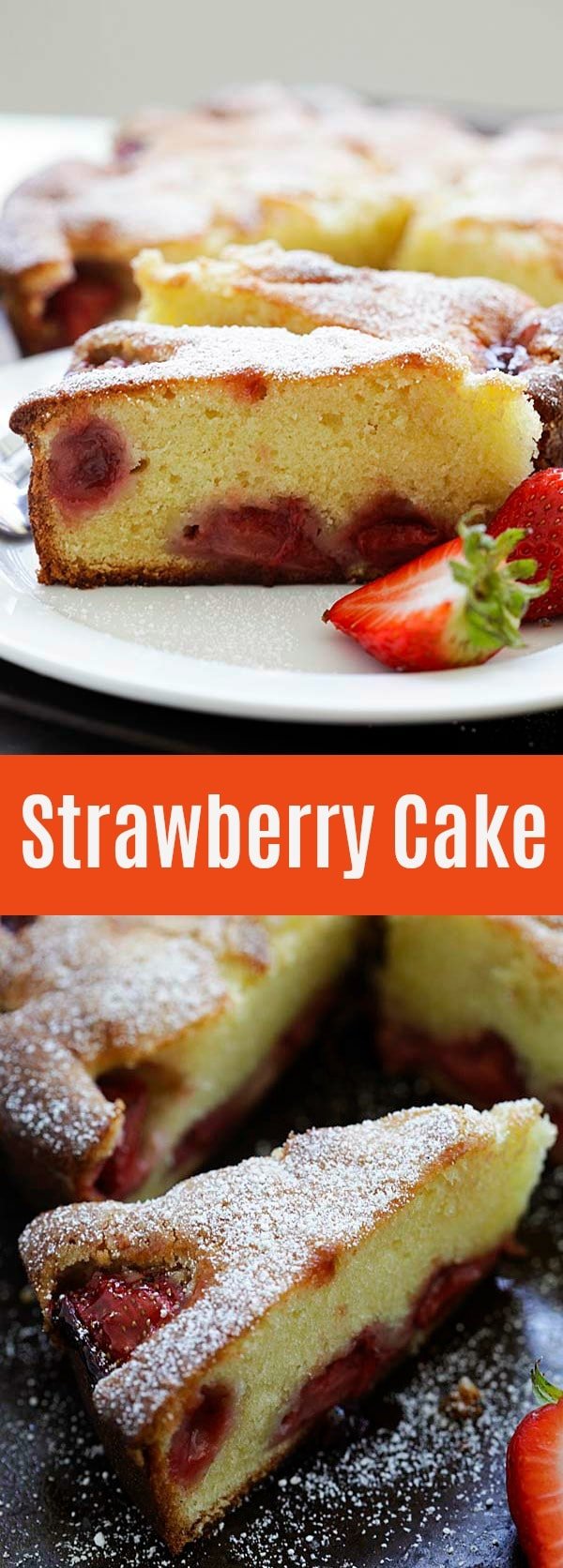 Strawberry Cake - the best strawberry cake recipe ever, loaded with one pound of fresh strawberries. The cake is moist, buttery, sweet and absolutely delicious!