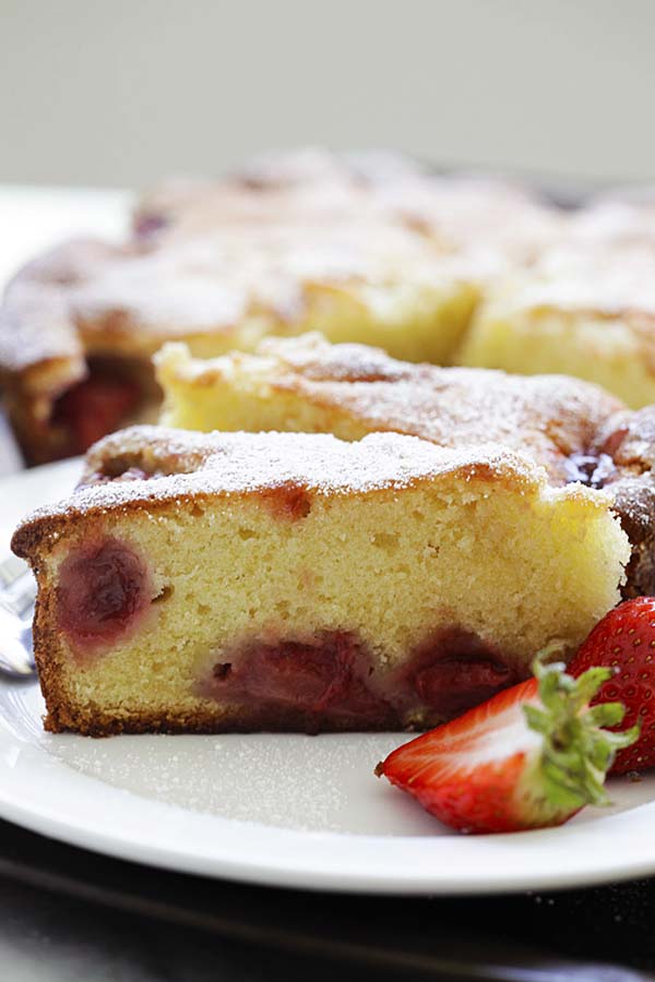 Slices of strawberry cake on a plate.