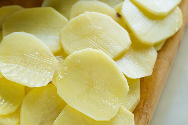 Sliced potatoes