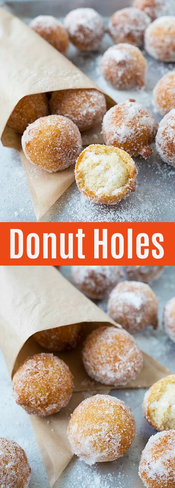Easy Donut Holes - the easiest homemade donut holes that takes only 20 mins to make. There is no yeast in the recipe. Mix the batter, deep-fry, roll with sugar and eat!