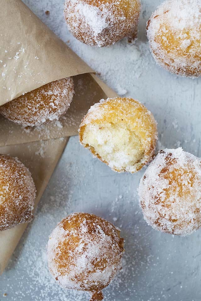 Close up of inside of donut holes.
