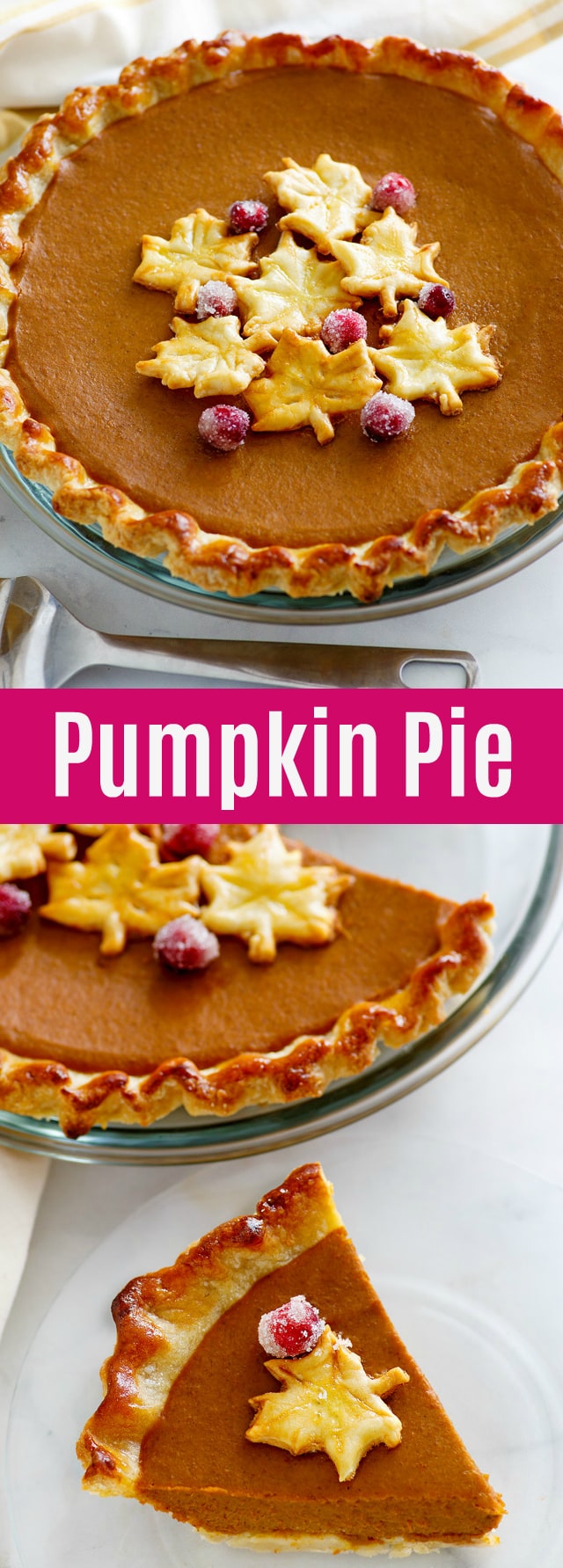 Classic Pumpkin Pie - easy recipe for homemade pumpkin pie.  This traditional holiday pumpkin pie recipe is  easy to prepare and perfect for the holidays!