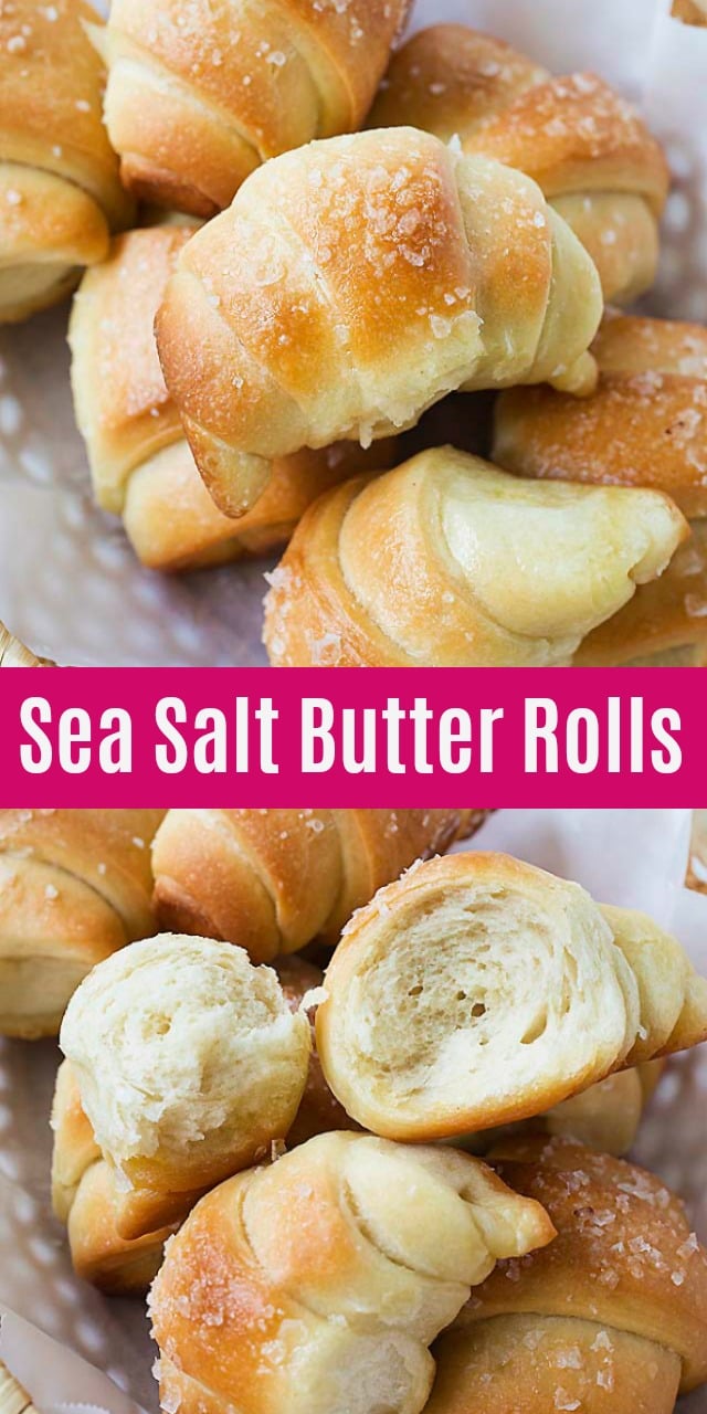 Sea Salt Butter Rolls - the best and softest butter rolls recipe ever. Topped with sea salt, these homemade butter rolls are easy to make and fail-proof. Make them for holidays or every day!