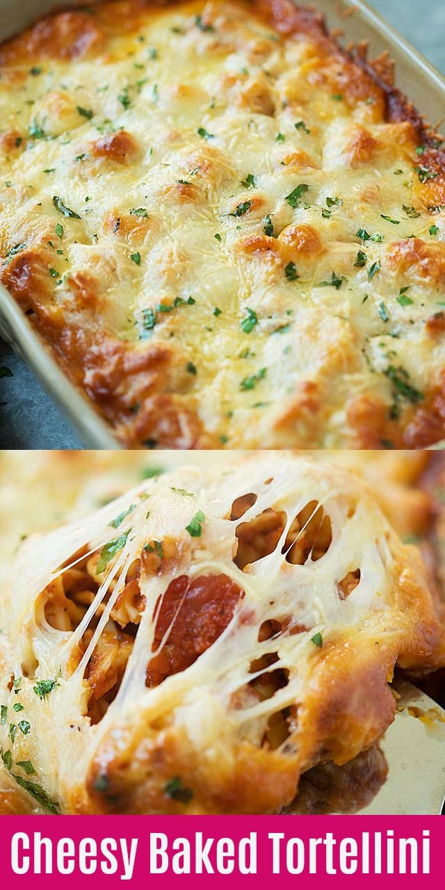 Cheesy Baked Tortellini  - easy and delicious baked tortellini casserole loaded with cheese. Great recipe for dinner as it takes only 10 mins active time.