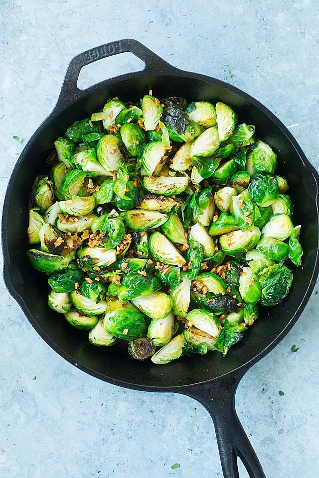 Cast-Iron Skillet Brussels Sprouts and Shrimp