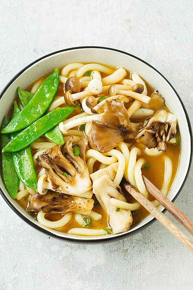 Udon noodle soup bowl, ready to be served.