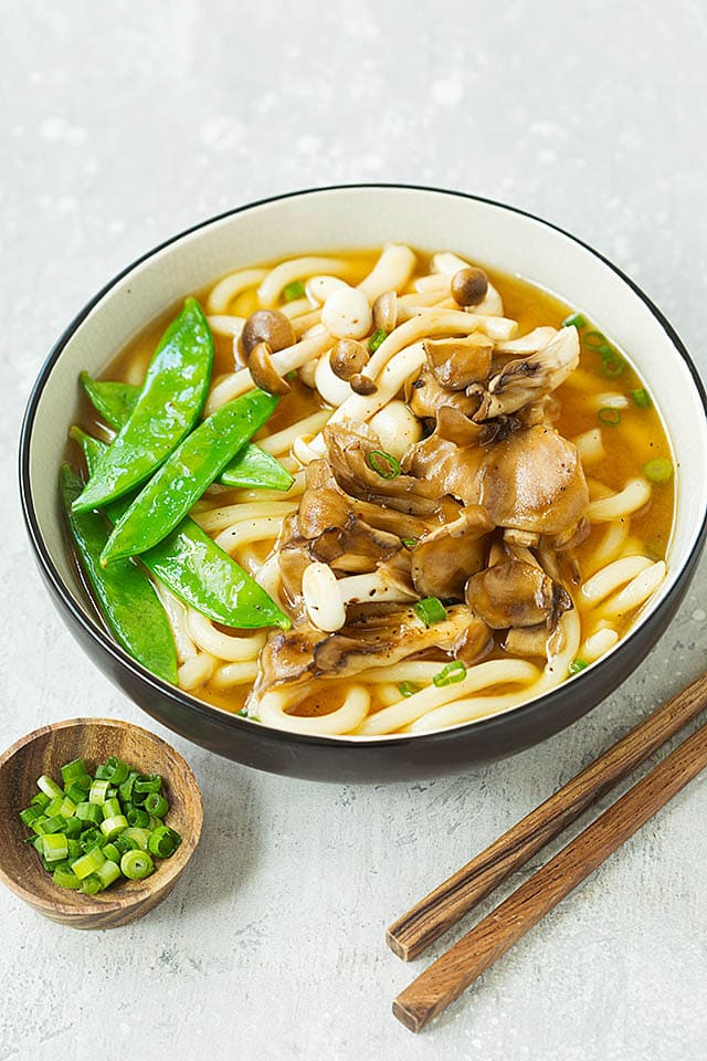 Udon noodle in miso soup in a bowl.