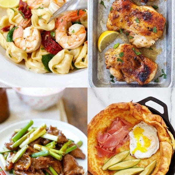 Garlic shrimp tortellini, cajun chicken, Mongolian beef and savory dutch baby.