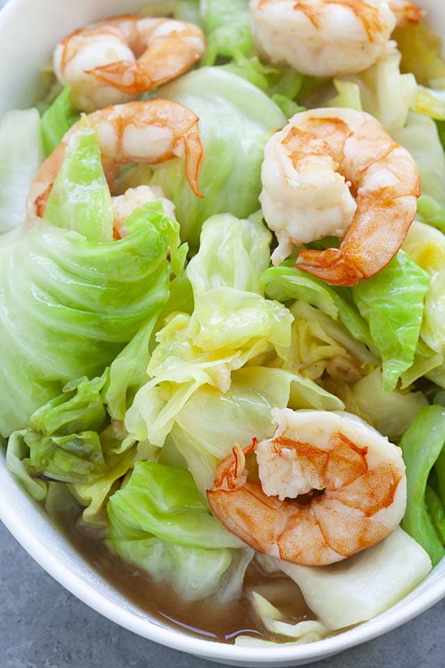 Easy Sauteed Cabbage (with Shrimp) - Rasa Malaysia