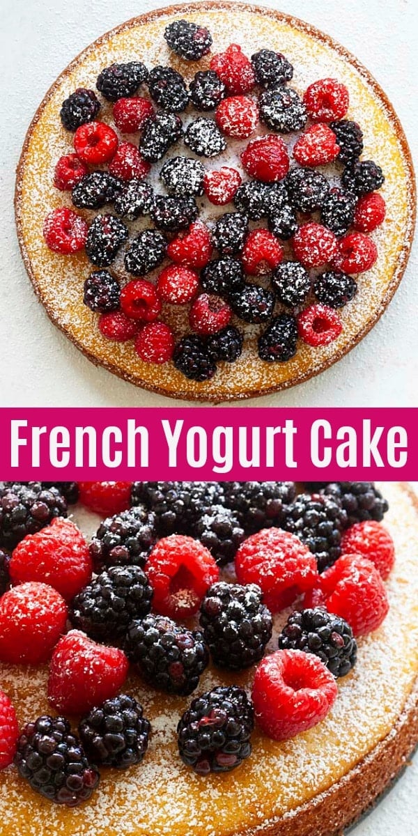French yogurt cake made with Greek yogurt and olive oil. So moist, soft and delicious. Just mix the batter and bake, an easy recipe that anyone can make!