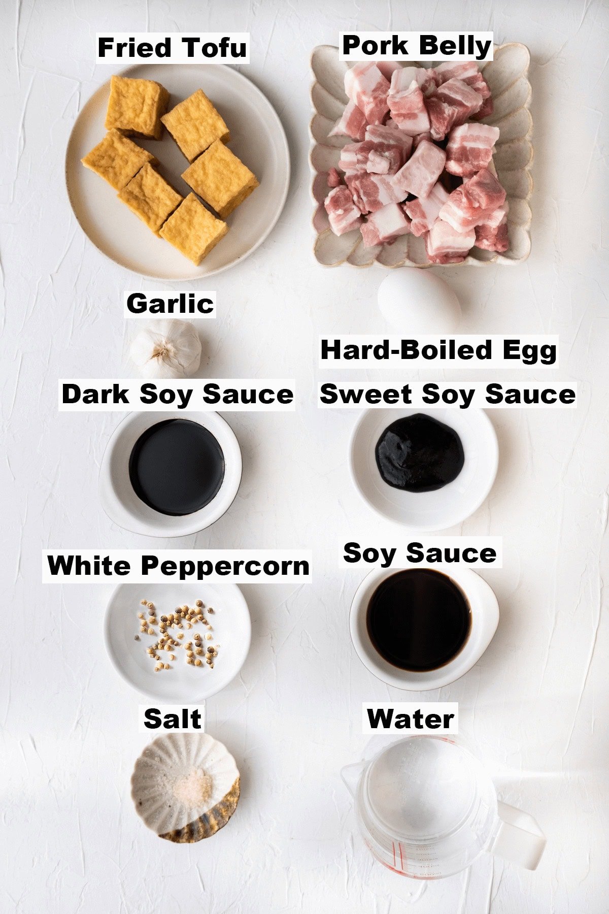 Ingredients for braised pork belly in soy sauce tau yew bak. 