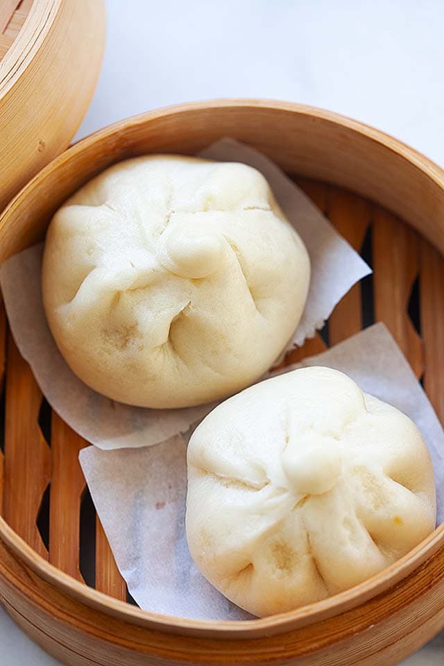 Steamed pork buns, ready to serve.