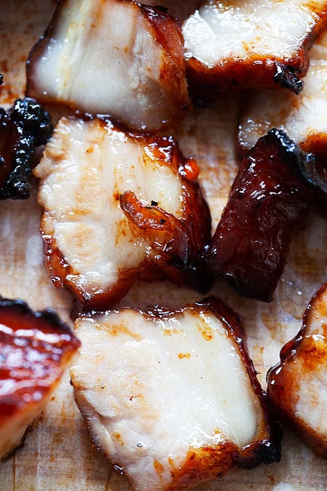 What is char siu? Char siu is Cantonese Chinese BBQ pork belly.