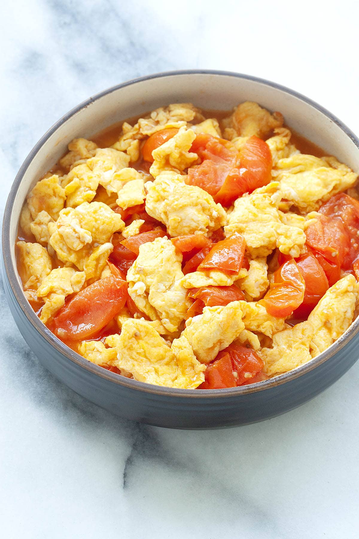 Stir-fried tomatoes and eggs, Chinese style. 