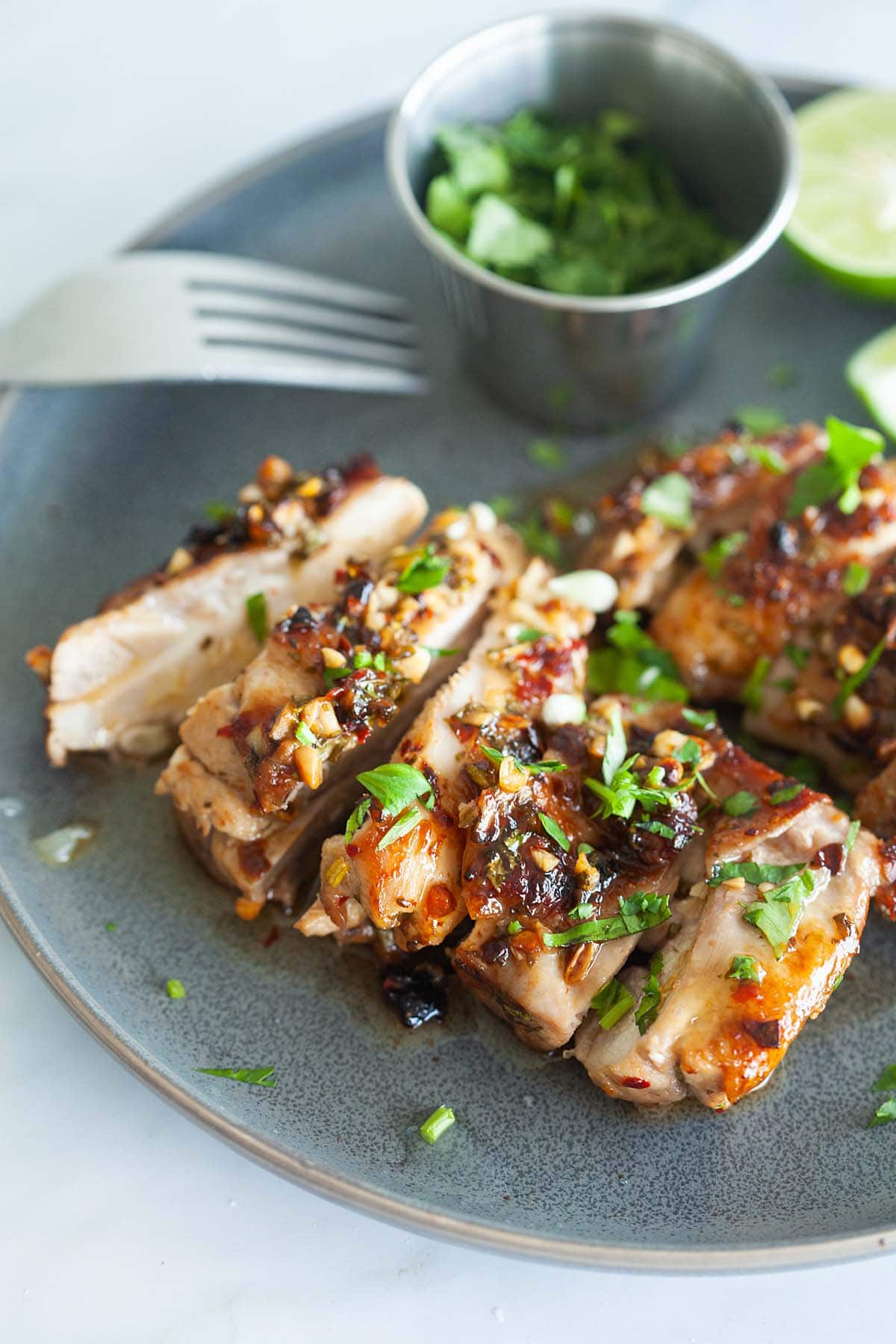 Cilantro lime chicken on a plate.