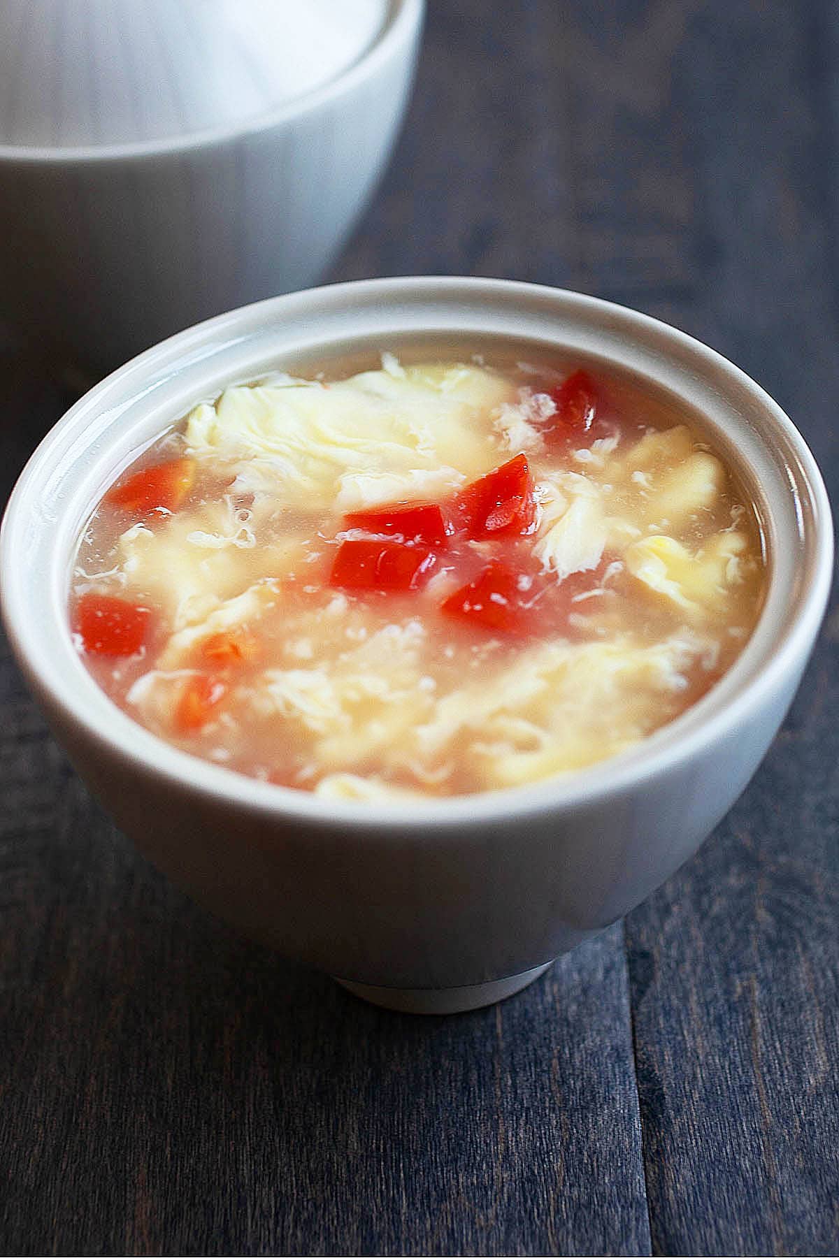 Healthy tomato egg drop soup. 